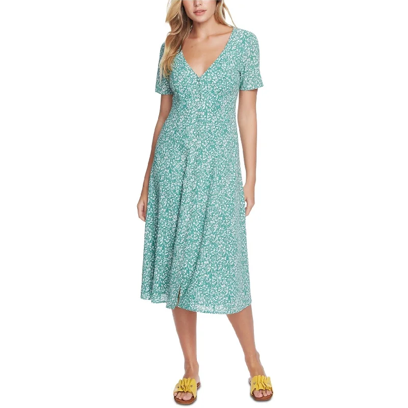 1.STATE Womens Floral Print Folk Belted Midi Dress, Green, 14