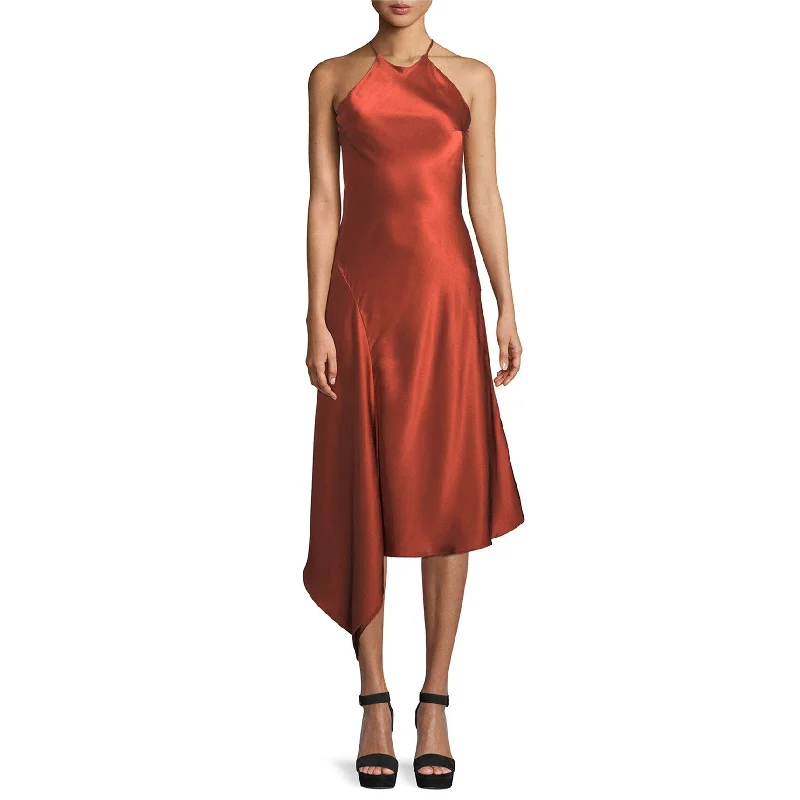 Alexis Womens Draped Midi Dress, Orange, Medium