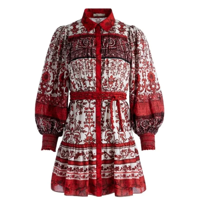 alice olivia Tiffie Red Cotton Belted Mini Dress