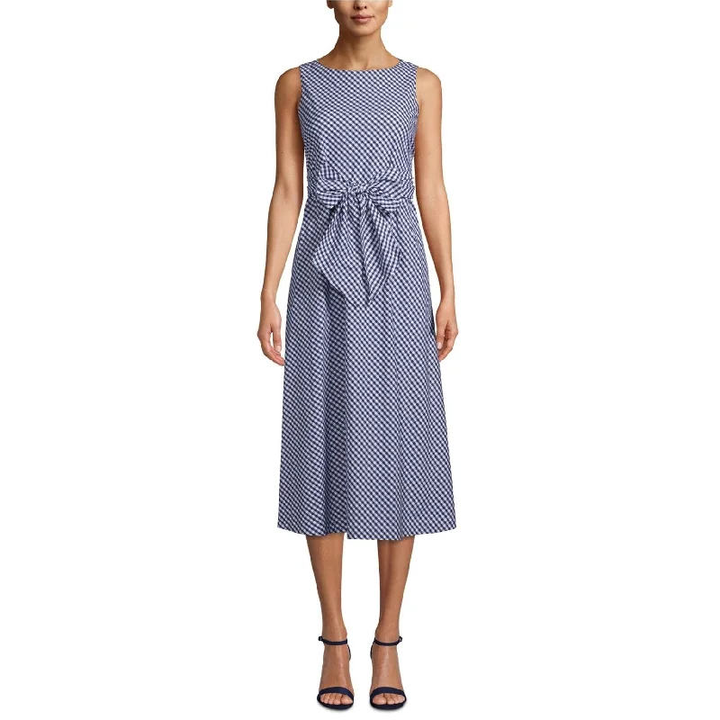 Anne Klein Womens Gingham Midi Dress, Blue, X-Large