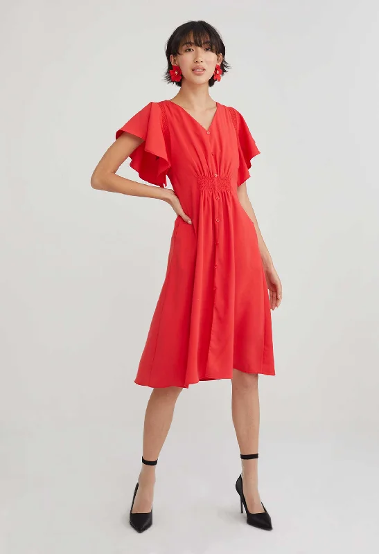 Batwing V Neck Midi Dress