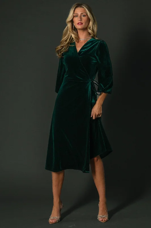 Beckinsale Velvet Wrap Dress | Dark Green