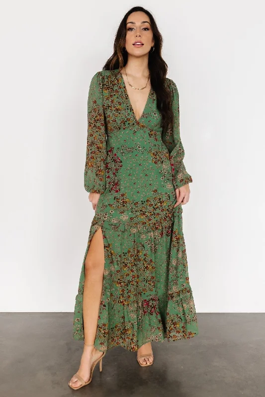 Bowman Deep V Maxi Dress | Green Multi