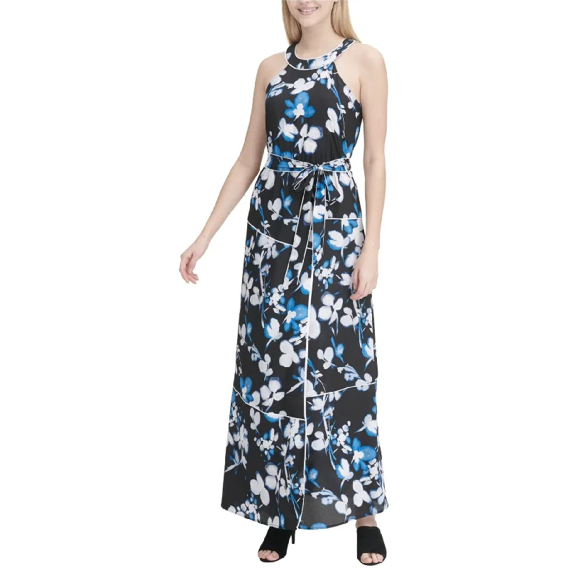 Calvin Klein Womens Floral Maxi Dress, Black, Large