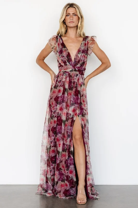 Carmine Maxi Dress | Wine Floral