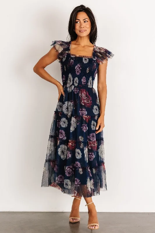 Clementine Tulle Midi Dress | Navy Floral