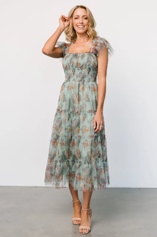 Clementine Tulle Midi Dress | Sage Multi Floral