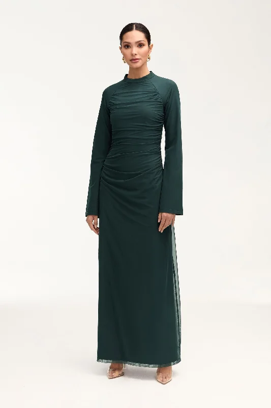 Emilia Rouched Mesh Maxi Dress - Enchanted Forest