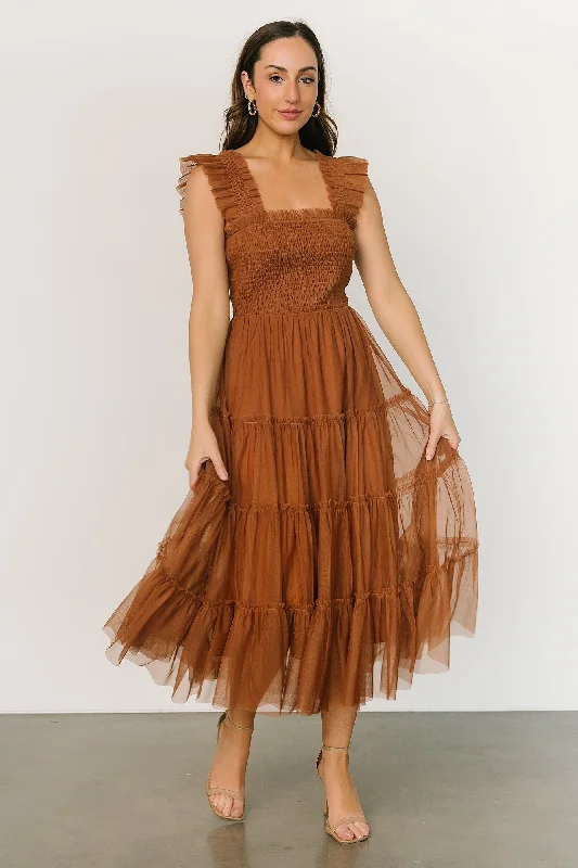 Emma Smocked Tulle Dress | Mocha