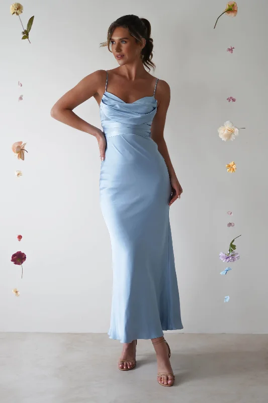 Everleigh Soft Satin Midi Dress | Blue