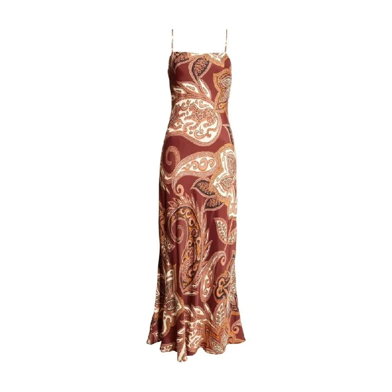 Farm Rio Women's Maxi Slip Dress, Leopard Paisley Burgundy