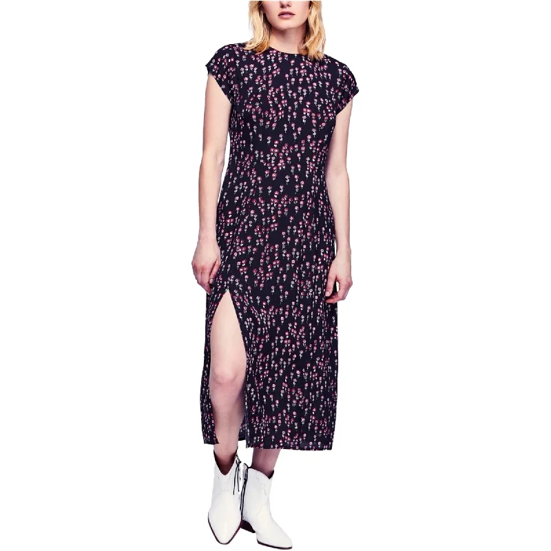 Free People Womens Corrie Floral Print Midi Dress, Black, 2