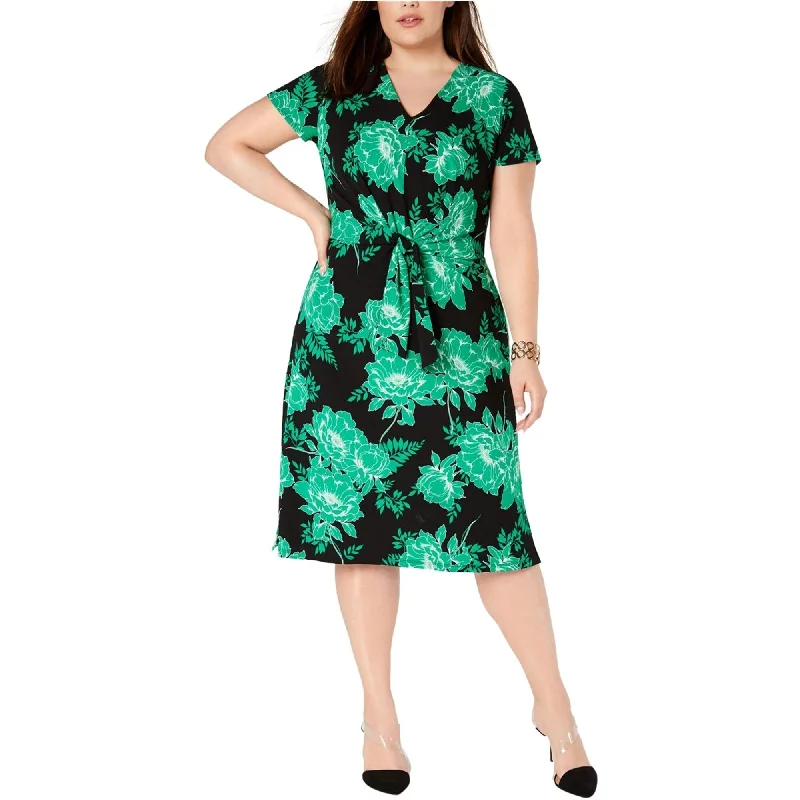 I-N-C Womens Twist Front Midi Dress, Green, 2X