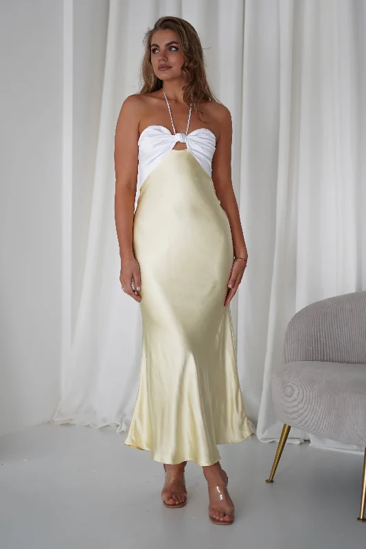 Isla Halterneck Maxi Dress | Yellow/White