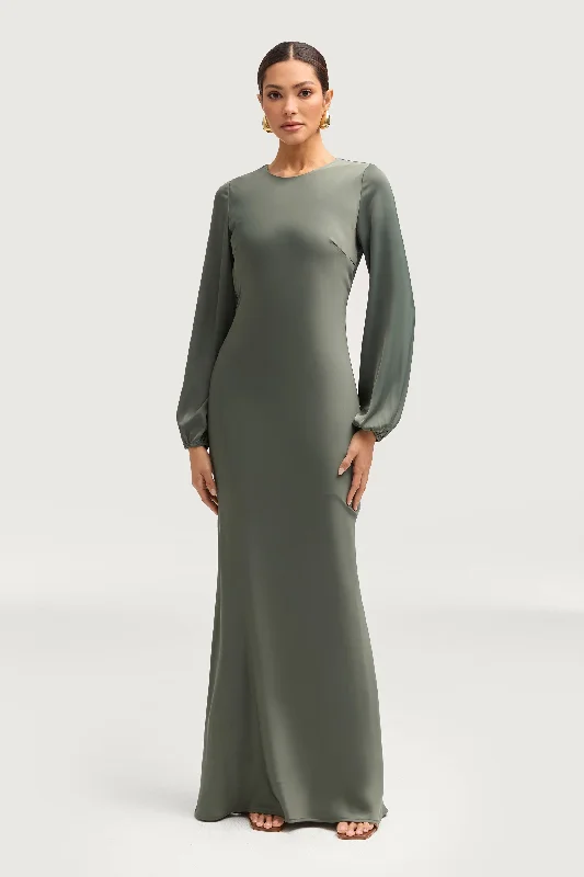 Kamila Satin Maxi Dress - Sage