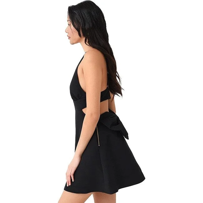 LOVESHACKFANCY Women's Solid Black Till Cutout-Waist Mini Dress