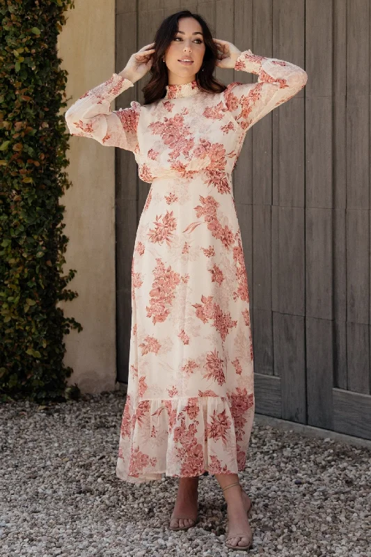 Luciana Maxi Dress | Beige + Rose