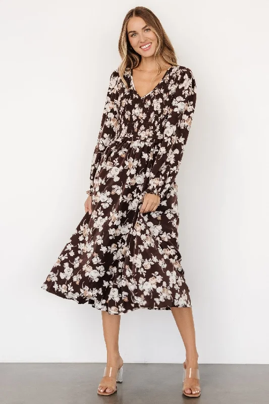 Matilda Smocked Midi Dress | Brown Floral