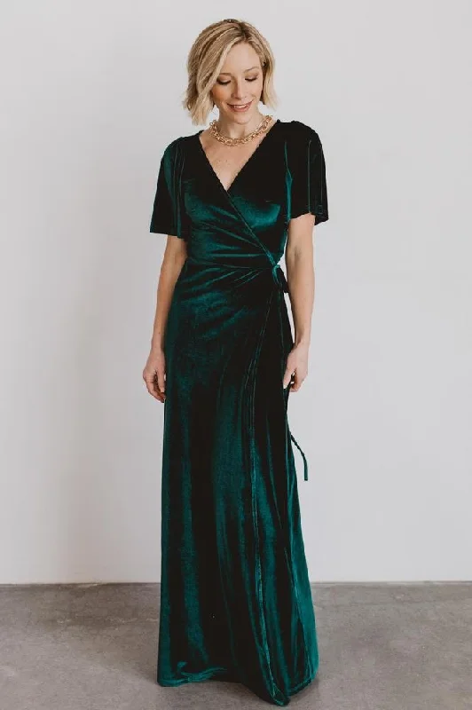 Meghan Velvet Wrap Maxi Dress | Emerald