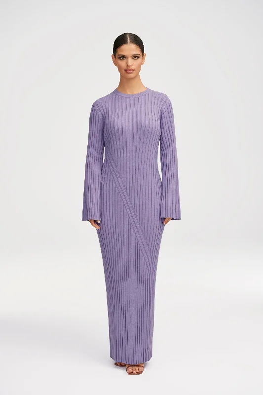 Melanie Ribbed Knit Maxi Dress - Lavender