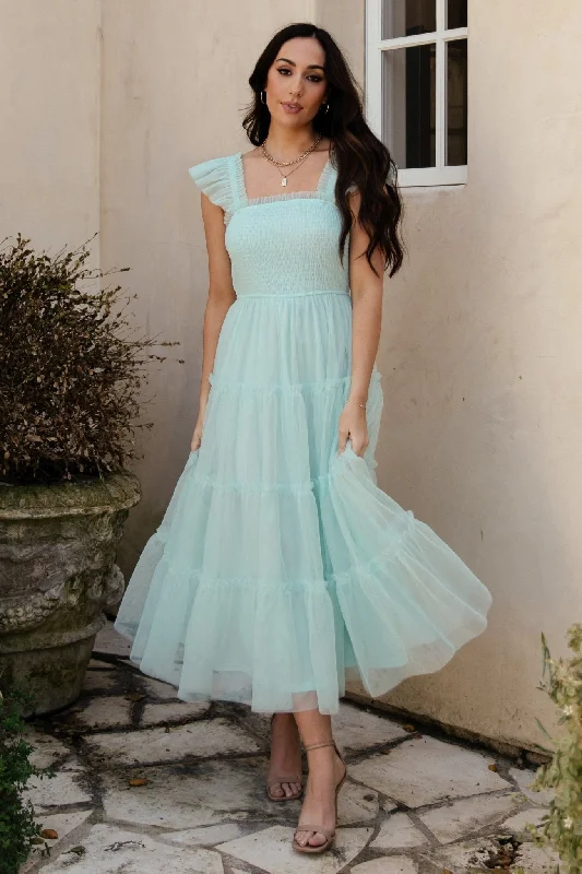 Mindi Tulle Midi Dress | Sea Blue