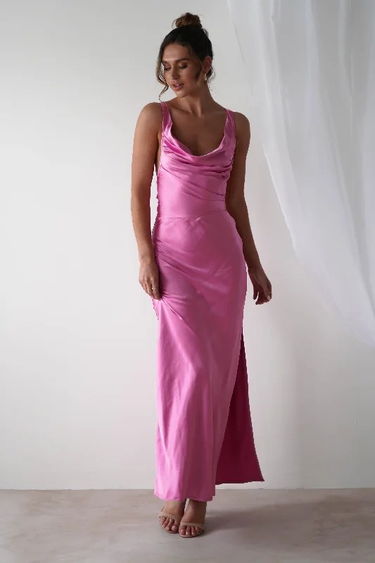 Misha Soft Satin Maxi Dress | Bright Pink