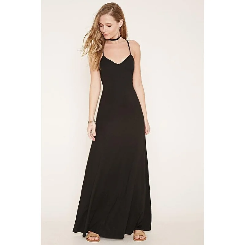 Morgan & Co Junior's Halter Slit Dress Deep Maxi Jersey Black Size 1-2