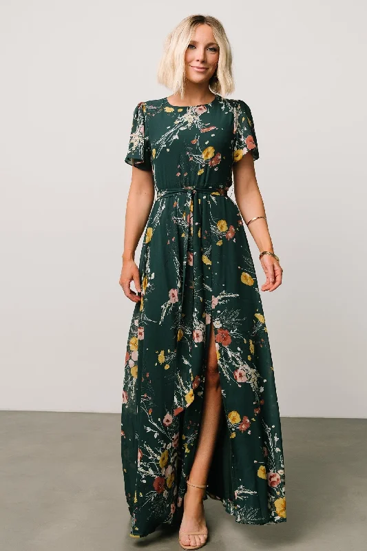 Naomi Short Sleeve Maxi Dress | Dark Green Floral