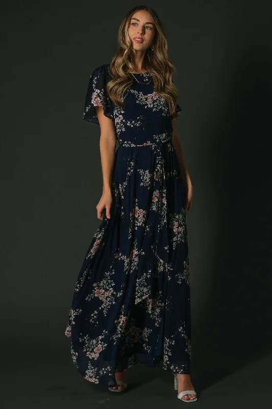 Naomi Short Sleeve Maxi Dress | Navy Floral