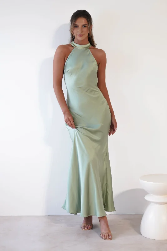 Natalia Soft Satin Maxi Dress | Sage Green