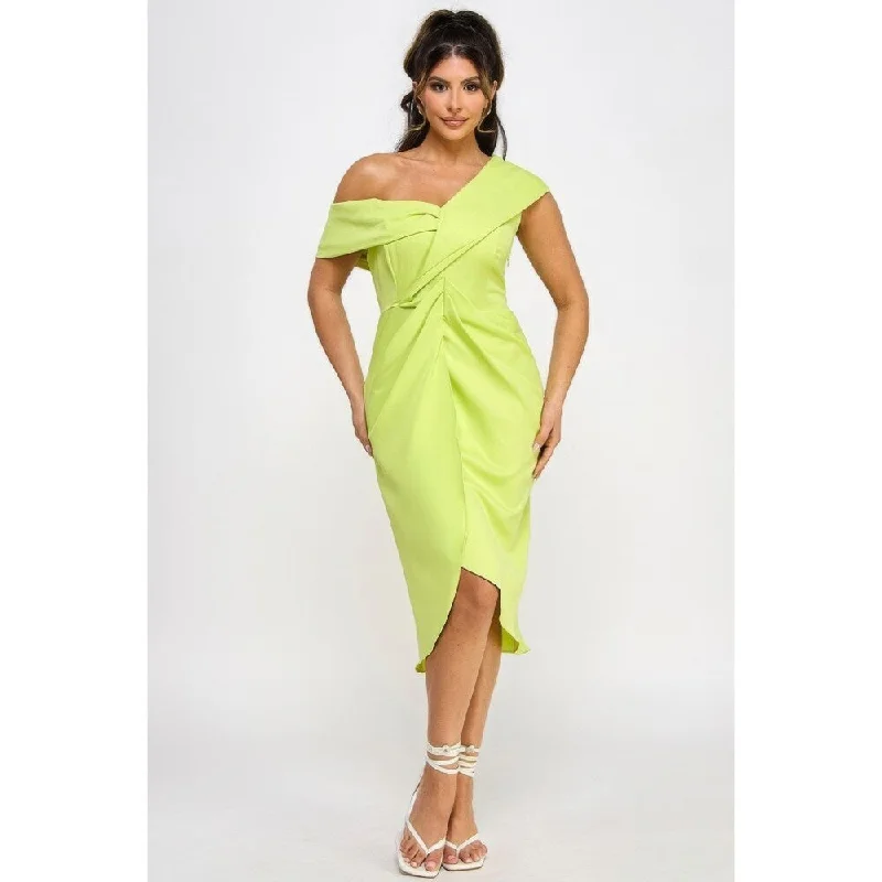 Off Shoulder Twist Front Midi Dress With Tulip Skirt