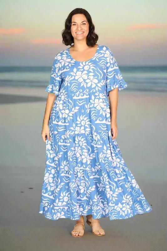 Sabre Frill Maxi Dress in Blue Horizon