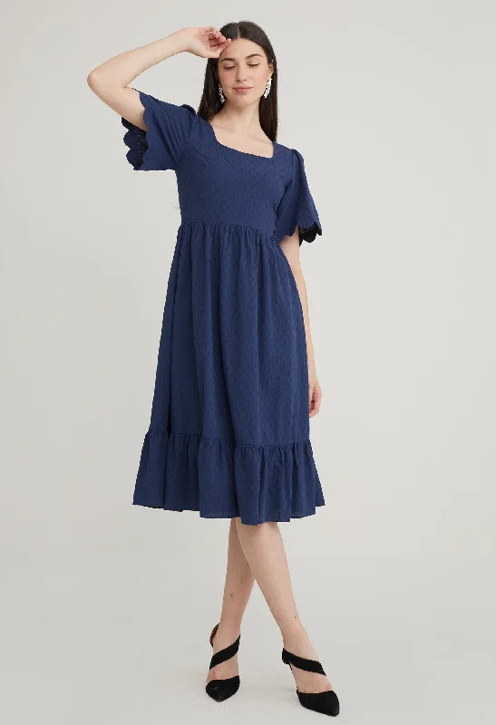 Scallop Sleeve Tiered Midi Dress