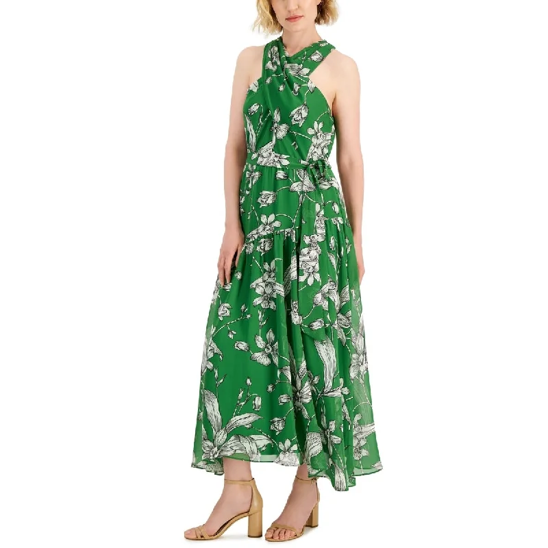 Taylor Women's Printed Crisscross Maxi Dress Green