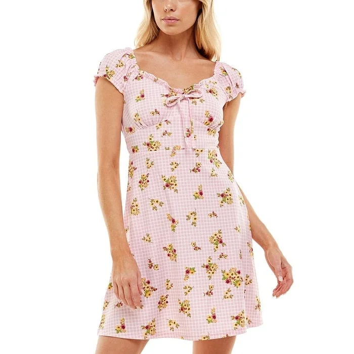 Ultra Flirt Junior's Floral Print Mini Dress Pink Size X-Large