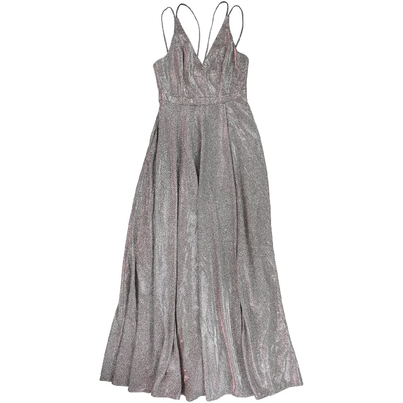 XSCAPE Womens Sparkled Maxi Sheath Surplice Gown Dress, Metallic, 8