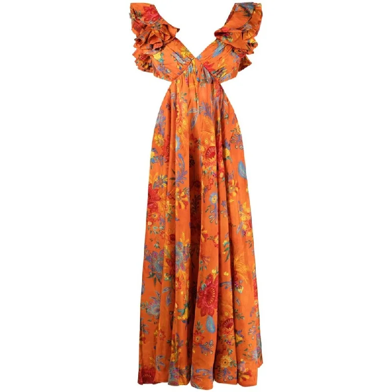 Zimmermann Ginger Frill Midi Dress Orange Floral