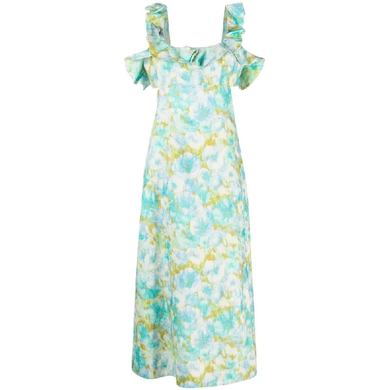 Zimmermann High Tide Frilled Midi Aqua Ikat Floral