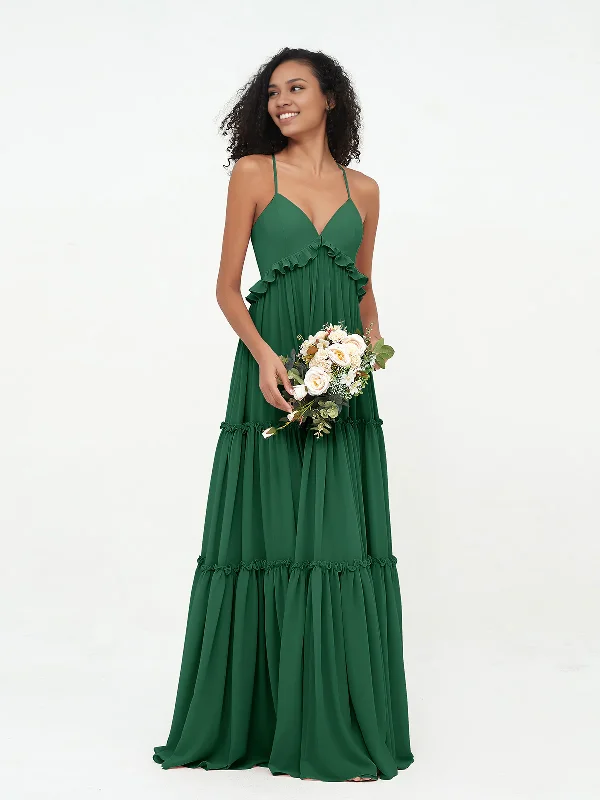 Empire Chiffon Tiered Skirt Max Bohemian Floor-length Bridesmaid Dress