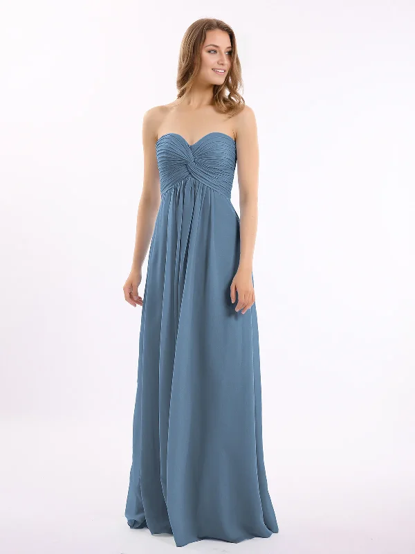 Strapless Empire Chiffon Dresses with Sweetheart Slate Blue Bridesmaid Dresses