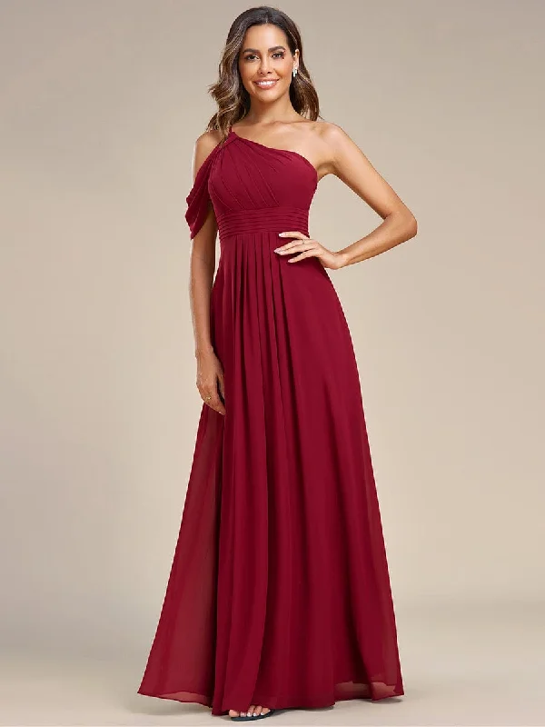 Asymmetrical One-Shoulder Sleeveless Chiffon Bridesmaid Dress