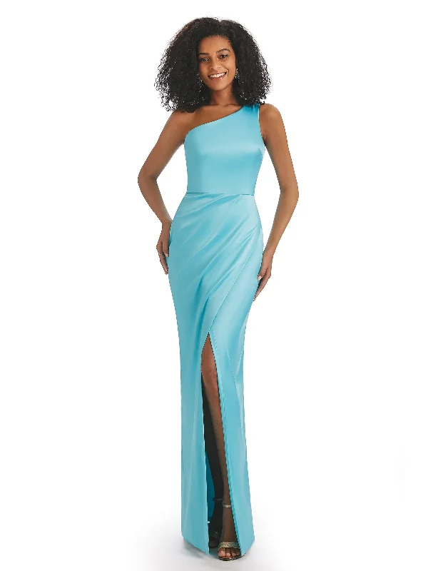 Sexy Mermaid Soft Satin One Shoulder Long Side Slits African Bridesmaid Dresses