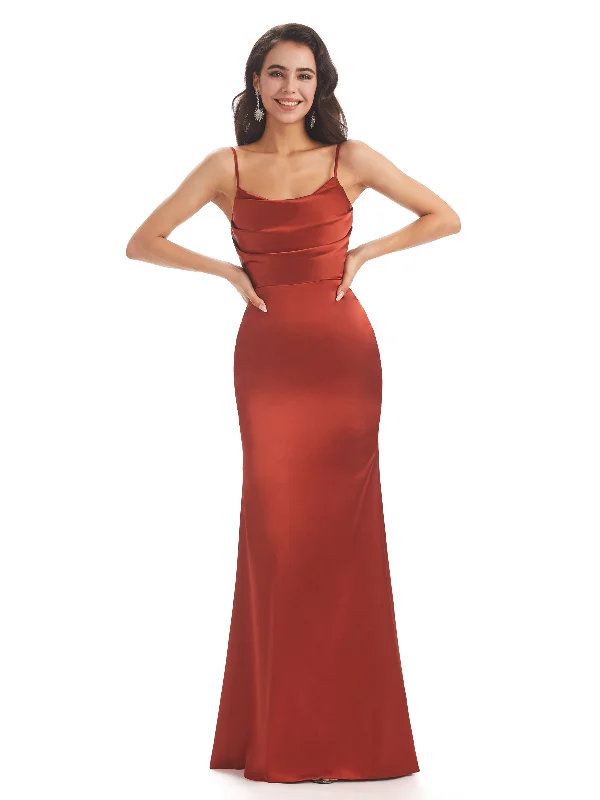 Sexy Side Slit Soft Satin Spaghetti Straps Mermaid Bridesmaid Dresses Online