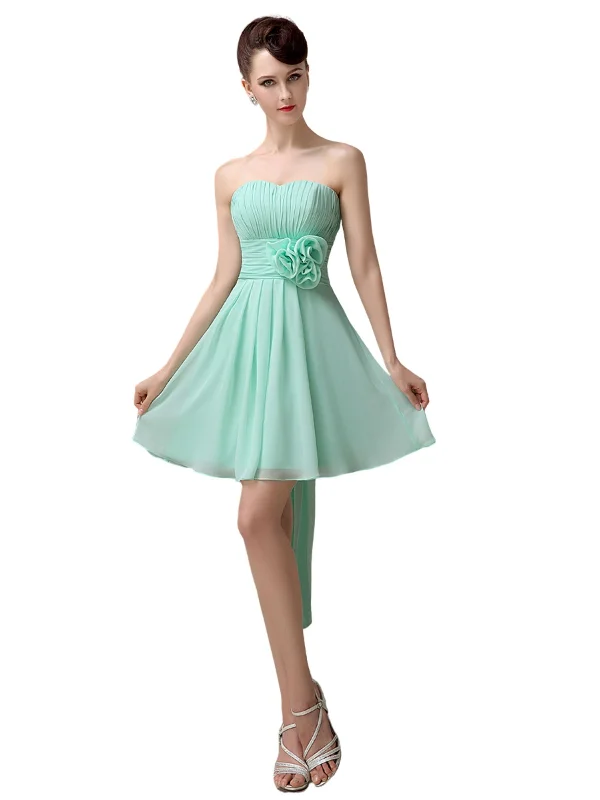 Sweatheart A-line Chiffon Short Bridesmaid Dresses with flower