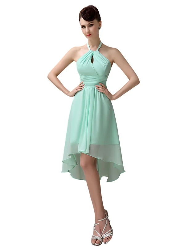 Unique A-line Halter High-Low Short Bridesmaid Dresses