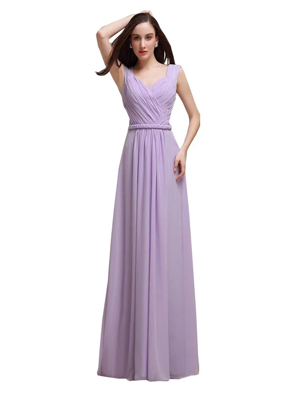 Honest A-line Chiffon Long Bridesmaid Dresses