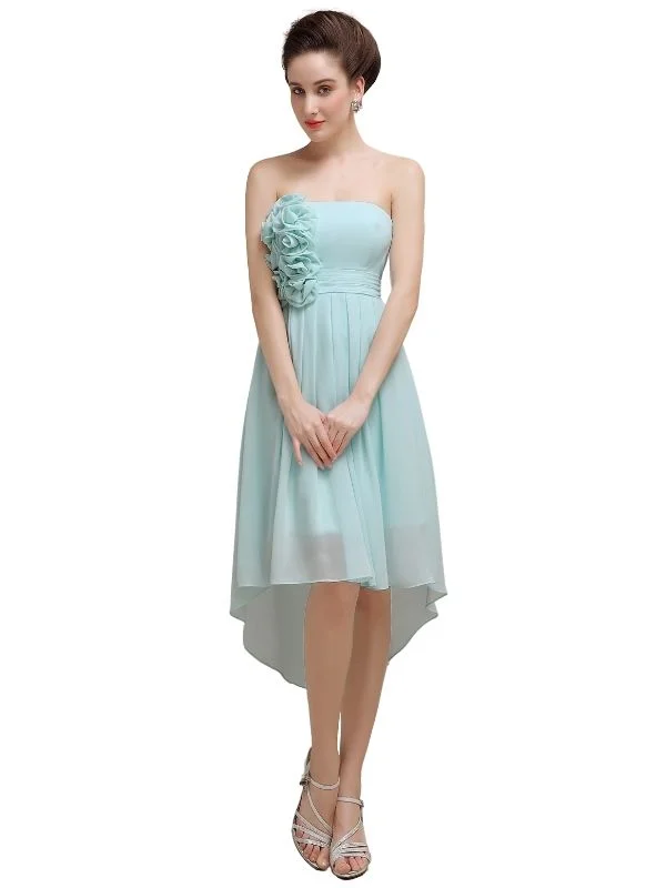 Straight High Low Chiffon Short Bridesmaid Dresses