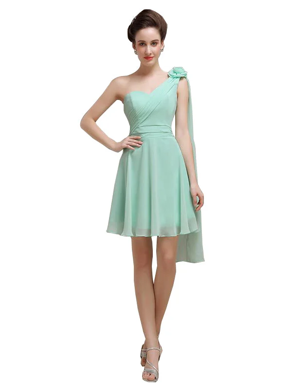 One Shoulder Chiffon Short Bridesmaid Dresses