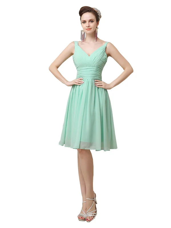 Elegant V-neck  A-line Knee-Length Short Bridesmaid Dresses