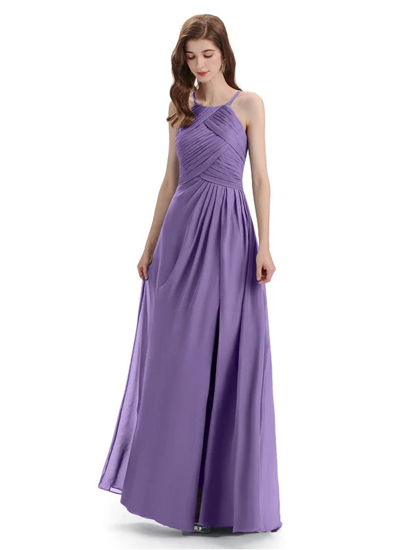 Charming Halter Side Slit Floor Length Bridesmaid Dresses